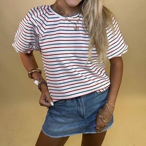 NWT The GREII Striped Women's Top - Red, Blue, and White.
